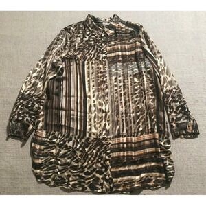 Chico's Women's Blouse 3 Brown Blouse Top Leopard Print Sheer #1689